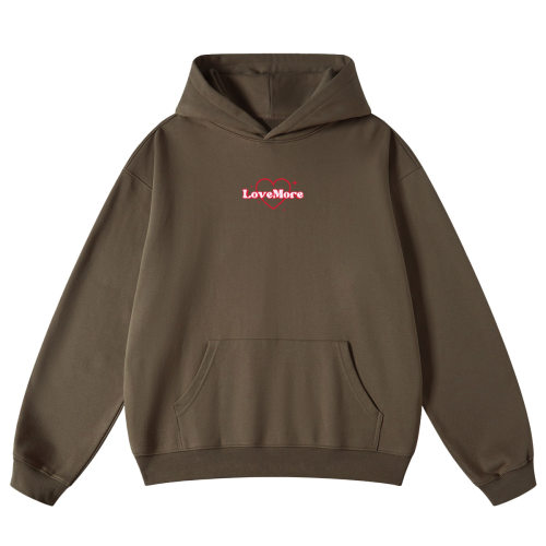 LOVE MORE HEART HEAVYWEIGHT HOODIE - Brown